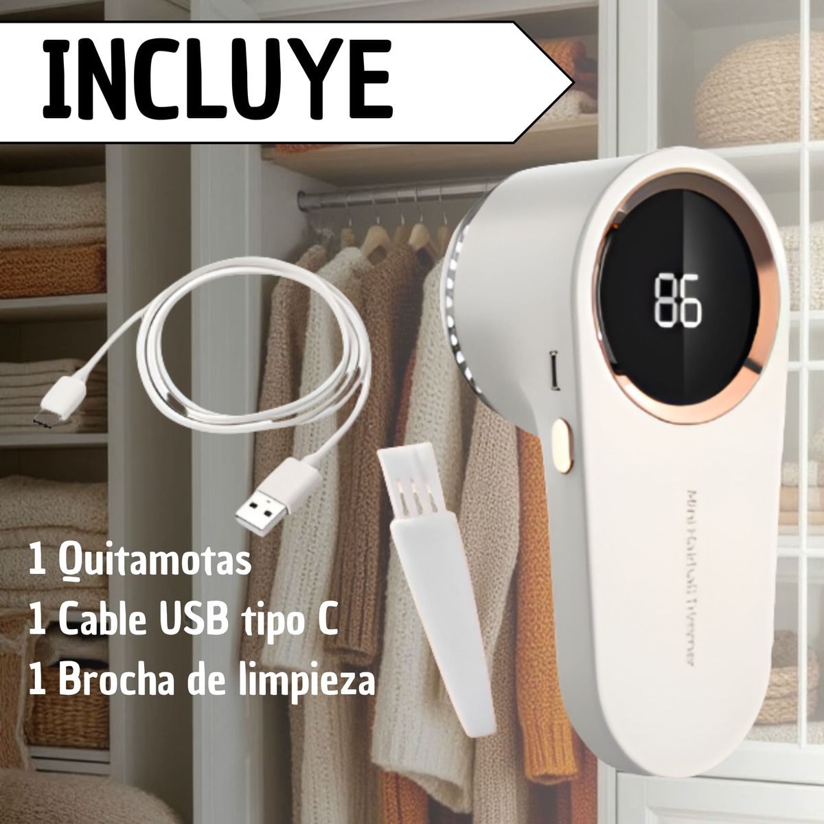 GENERICO - Quitapelusas Portátil Digital Reutilizable para Ropa