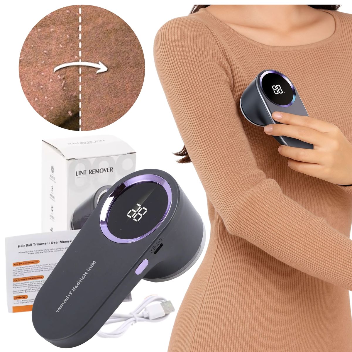 GENERICO - Quitapelusas Portátil Digital Reutilizable para Ropa