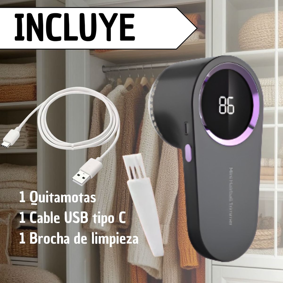 GENERICO - Quitapelusas Portátil Digital Reutilizable para Ropa