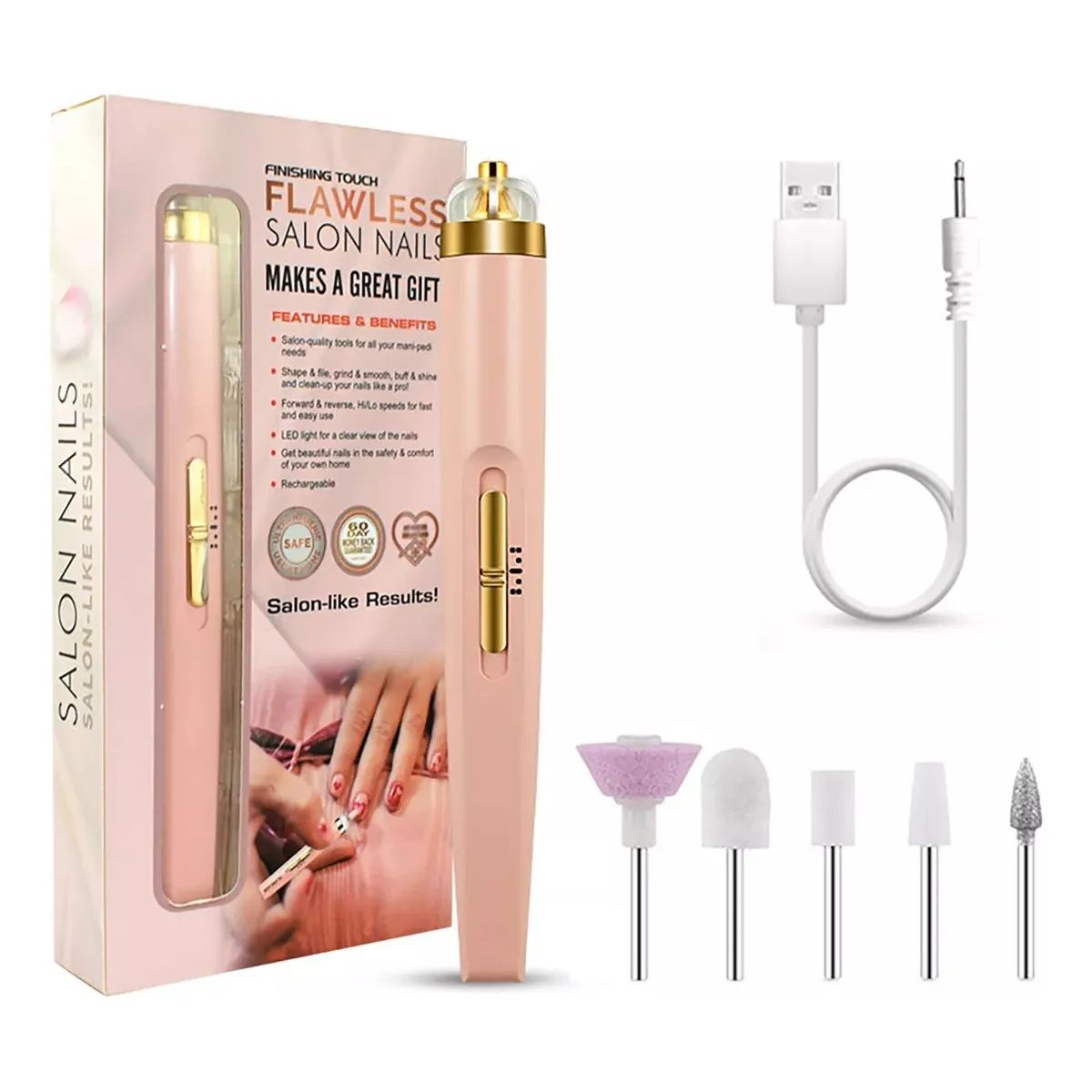 GENERICO - Lima Eléctrica 5en1 Pulidor Recargable Uña Manicure Pedicure