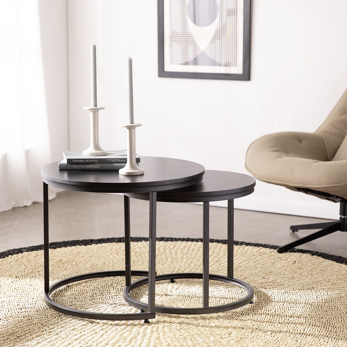 RELAN - Set de Mesas de Centro Core Relan de Metal y Madera Negras