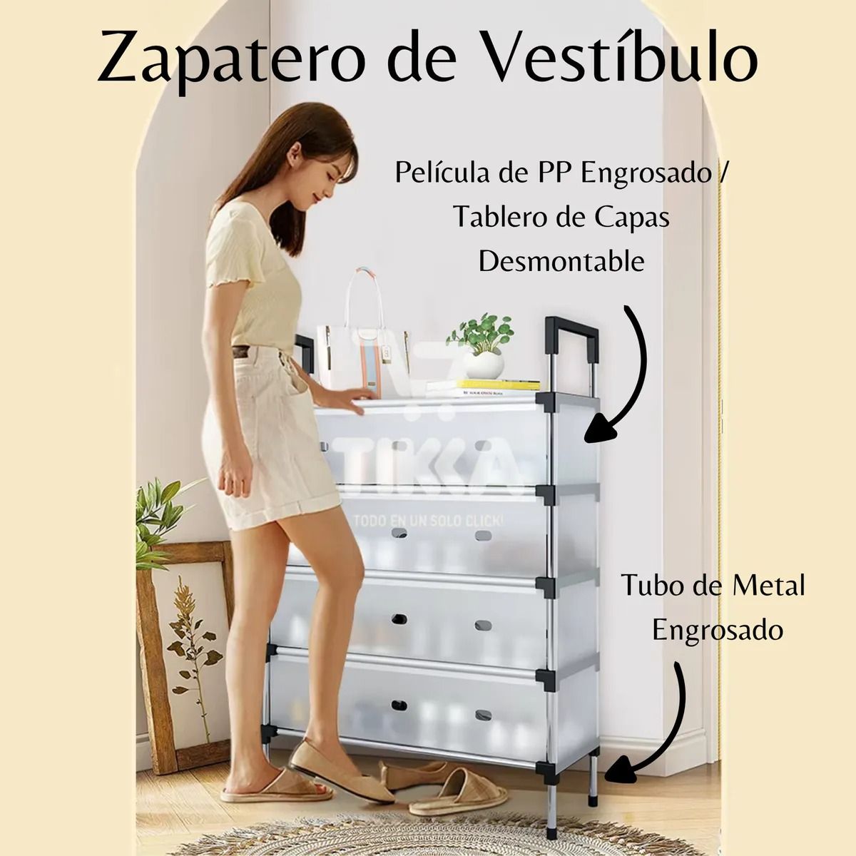 GENERICO - Zapatero Metálico de 6 Niveles con Tapa – Organizador de Calzado Compacto y Duradero