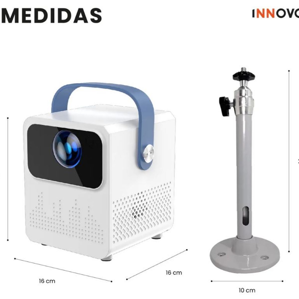 INNOVA - Proyector Mini Android 4k Wifi Bluetooth Portátil Con Base De Pared T2