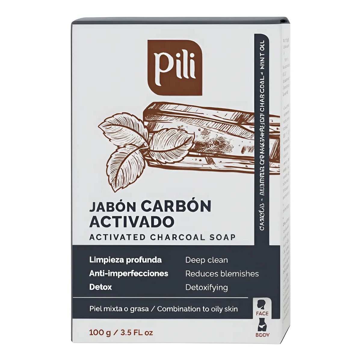 PILI - Jabon Pili De Carbón Activado Y Aceite De Menta 100g