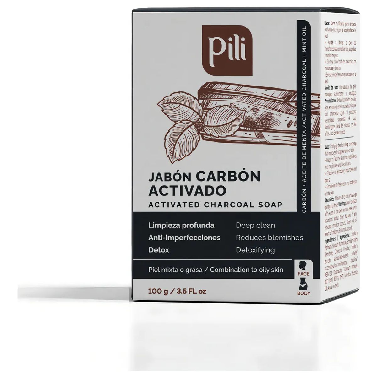 PILI - Jabon Pili De Carbón Activado Y Aceite De Menta 100g