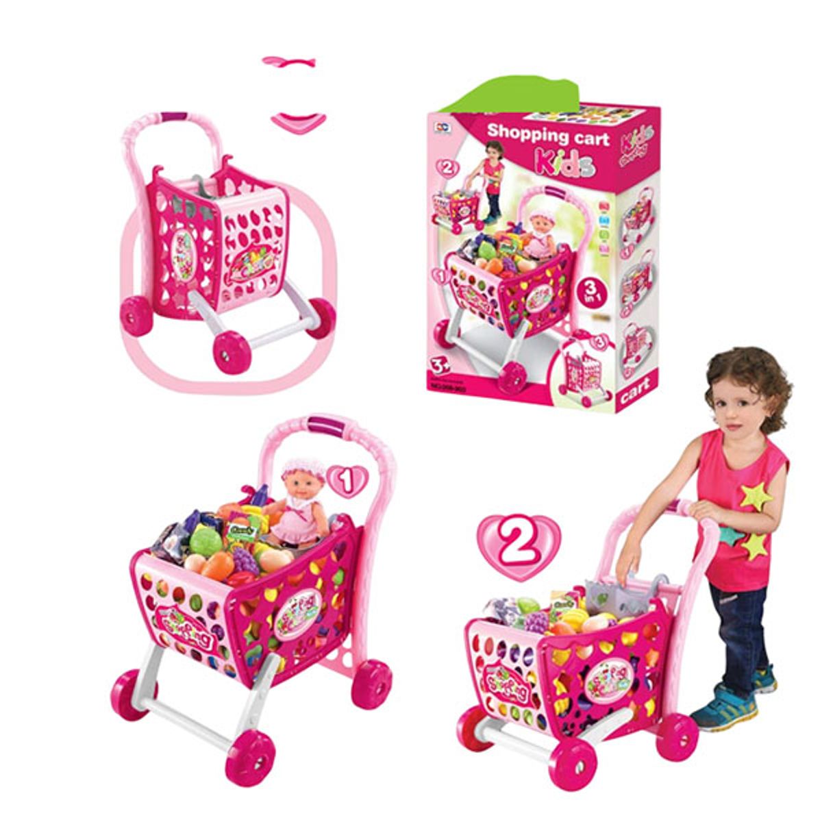 GENERAL - Carrito De Compras Infantil 3 En 1 Con Frutas Y Accesorios