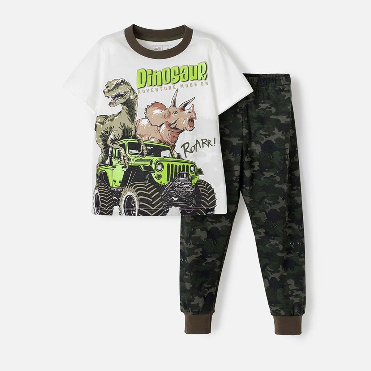 LITTLEMIC - Pijama de LittleMic manga corta marfil y verde para niño 2T a 5T