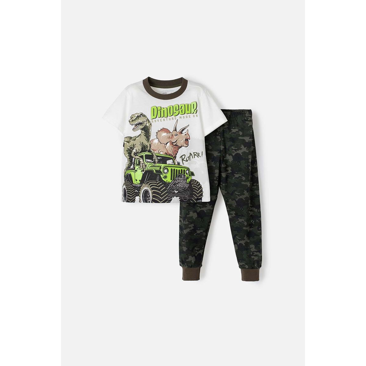 LITTLEMIC - Pijama de LittleMic manga corta marfil y verde para niño 2T a 5T