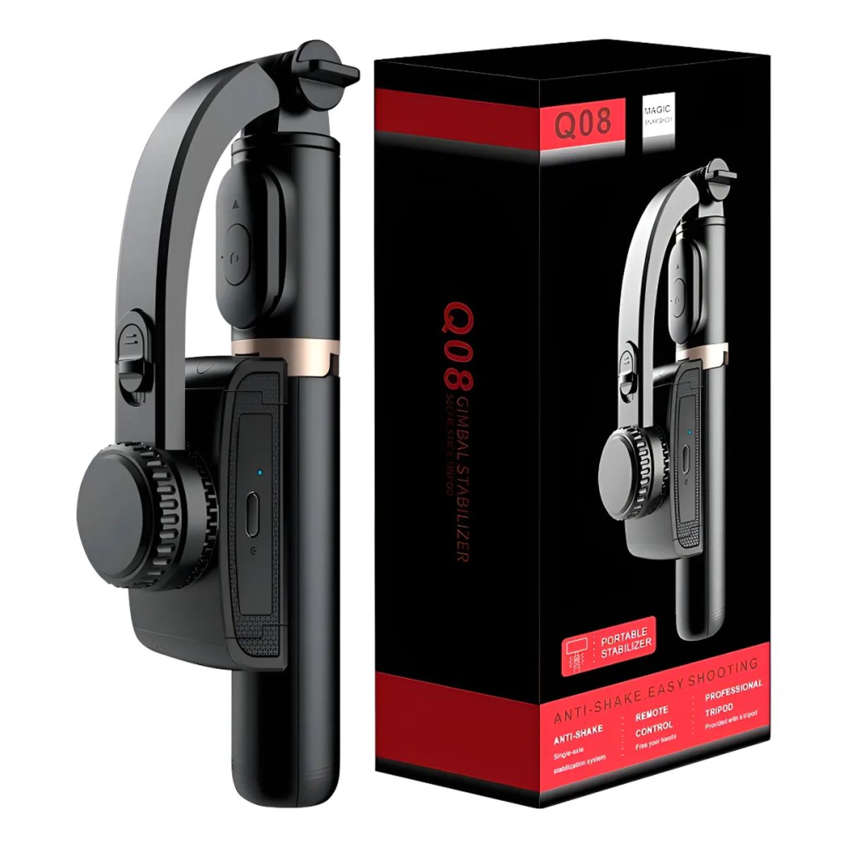 GENERICO - Gimbal Estabilizador Palo Selfie Trípode Bluetooth 4en1 Q08