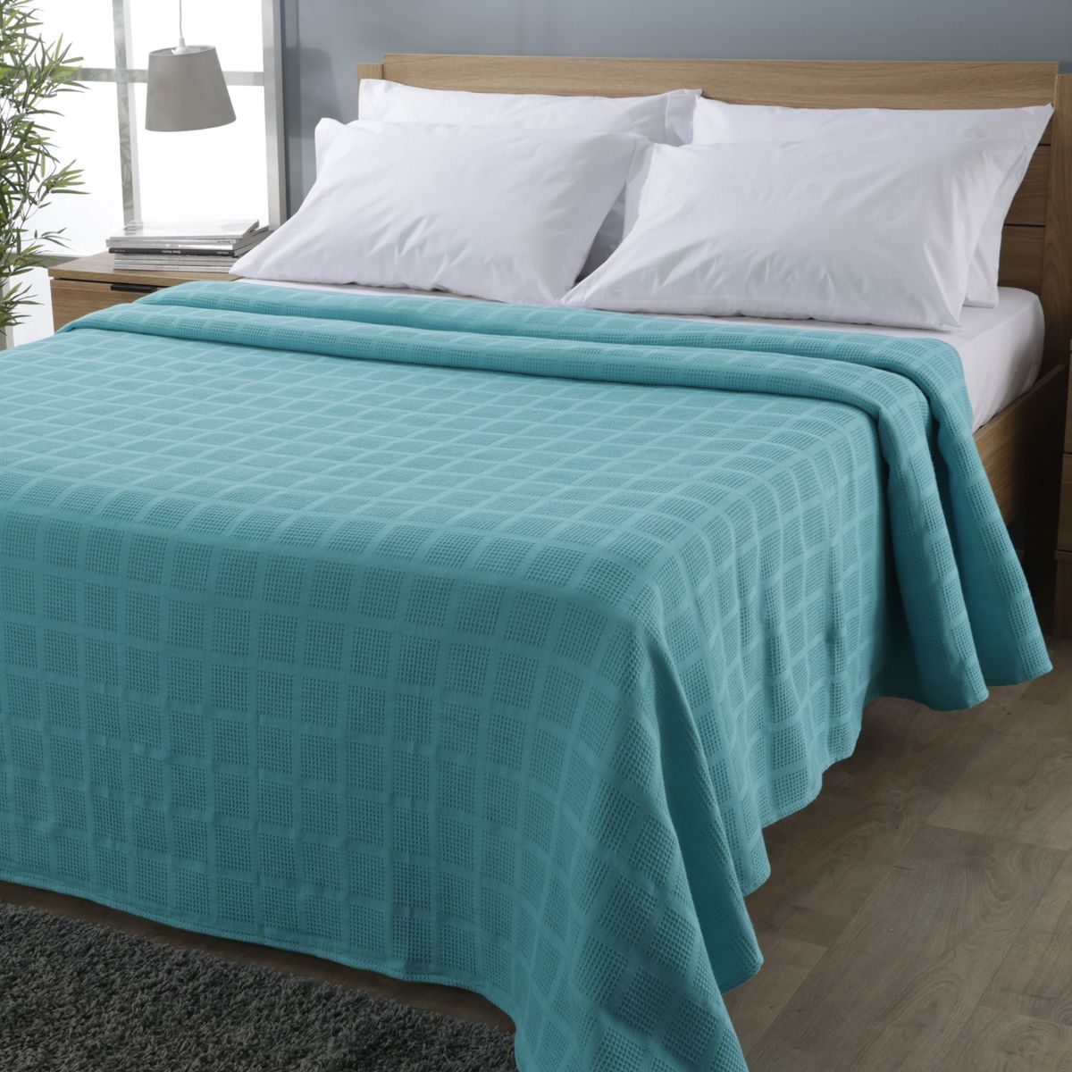 FATELARES - Colcha Sobrecama Piqué Doble 220x230 cm Azul Agua