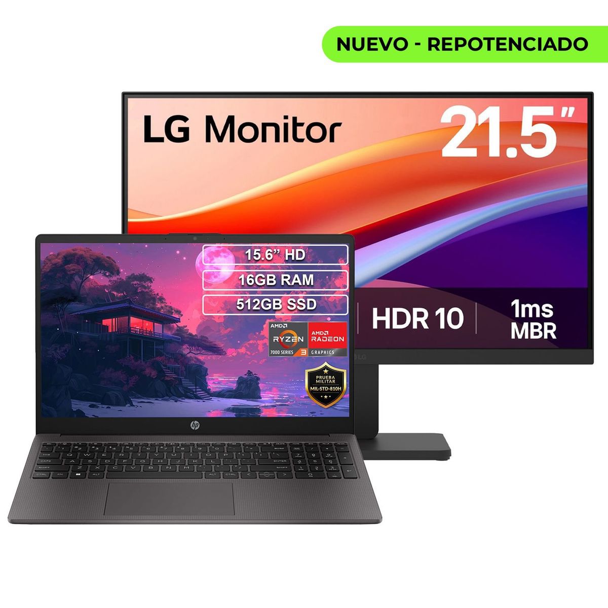 HP - Portátil HP 255 G10 Ryzen 3 7320U 16GB 512GB + Monitor LG22¨