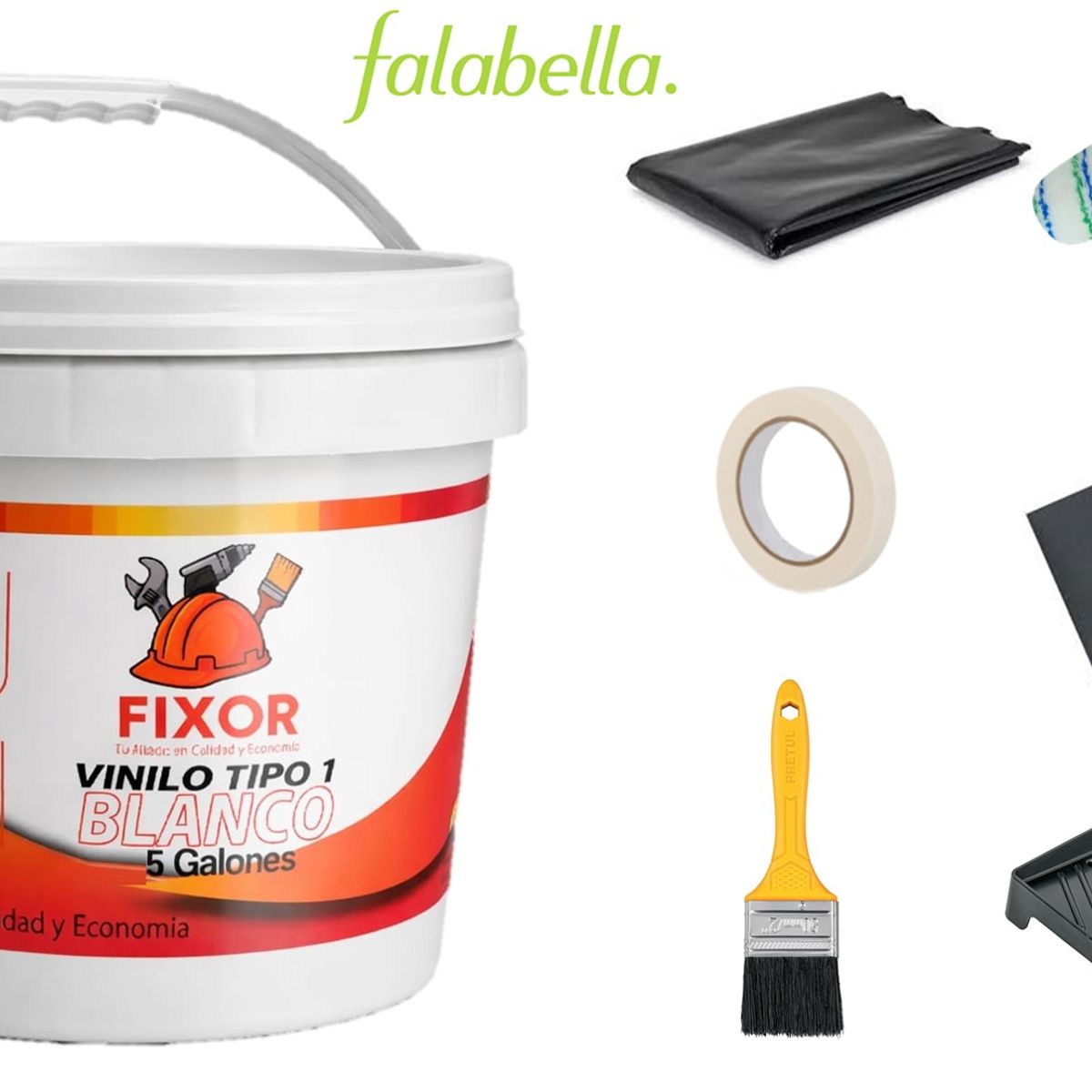 GENERICO - Pintura Blanca Tipo 1 Cuñete - Combo Todo en 1 - 5 galones + 6 accesorios