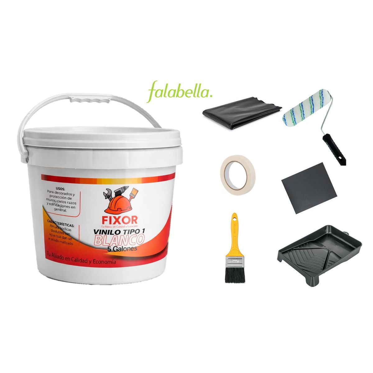 GENERICO - Pintura Blanca Tipo 1 Cuñete - Combo Todo en 1 - 5 galones + 6 accesorios