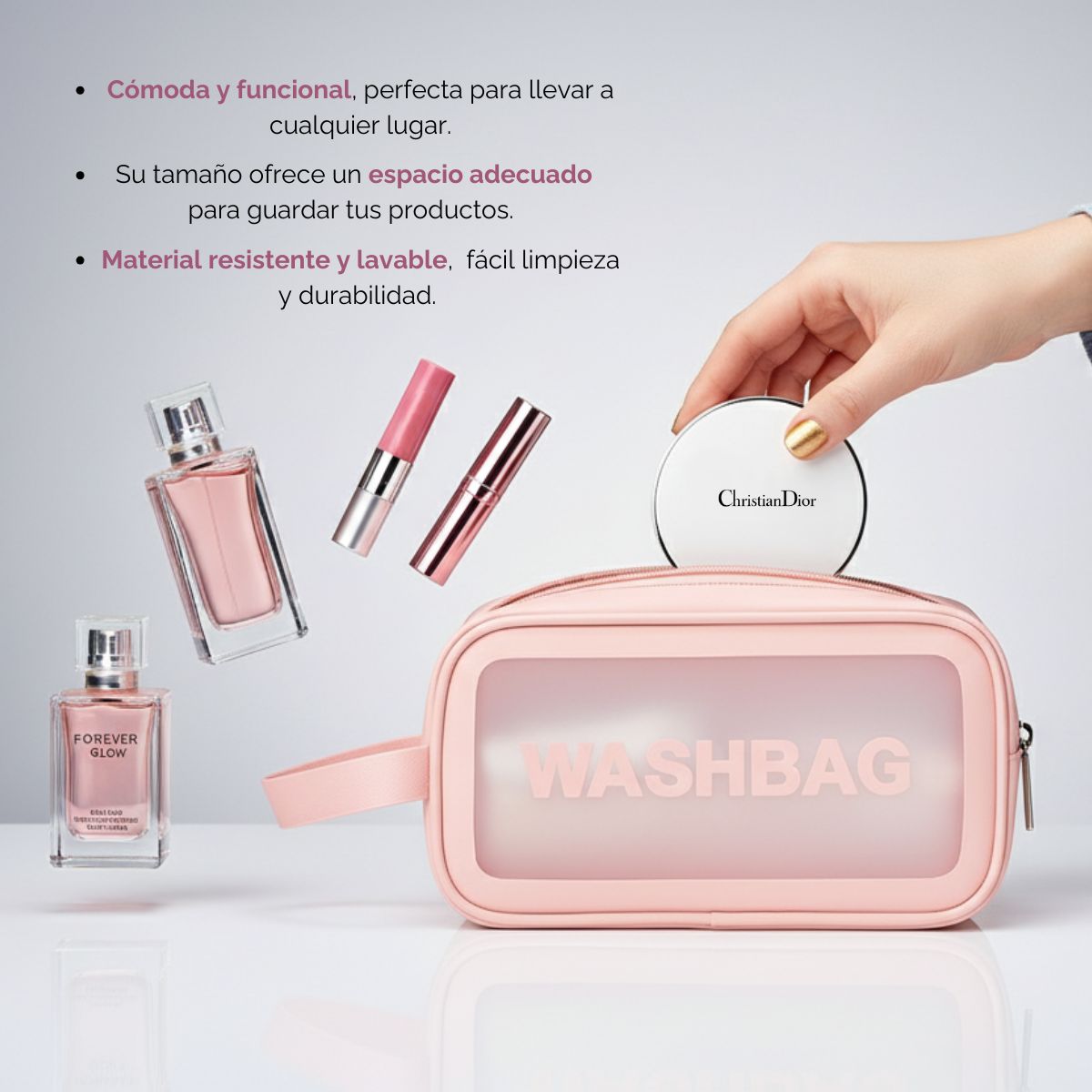 TECH - Cosmetiquera Neceser Washbag Rosa Con Gran Capacidad