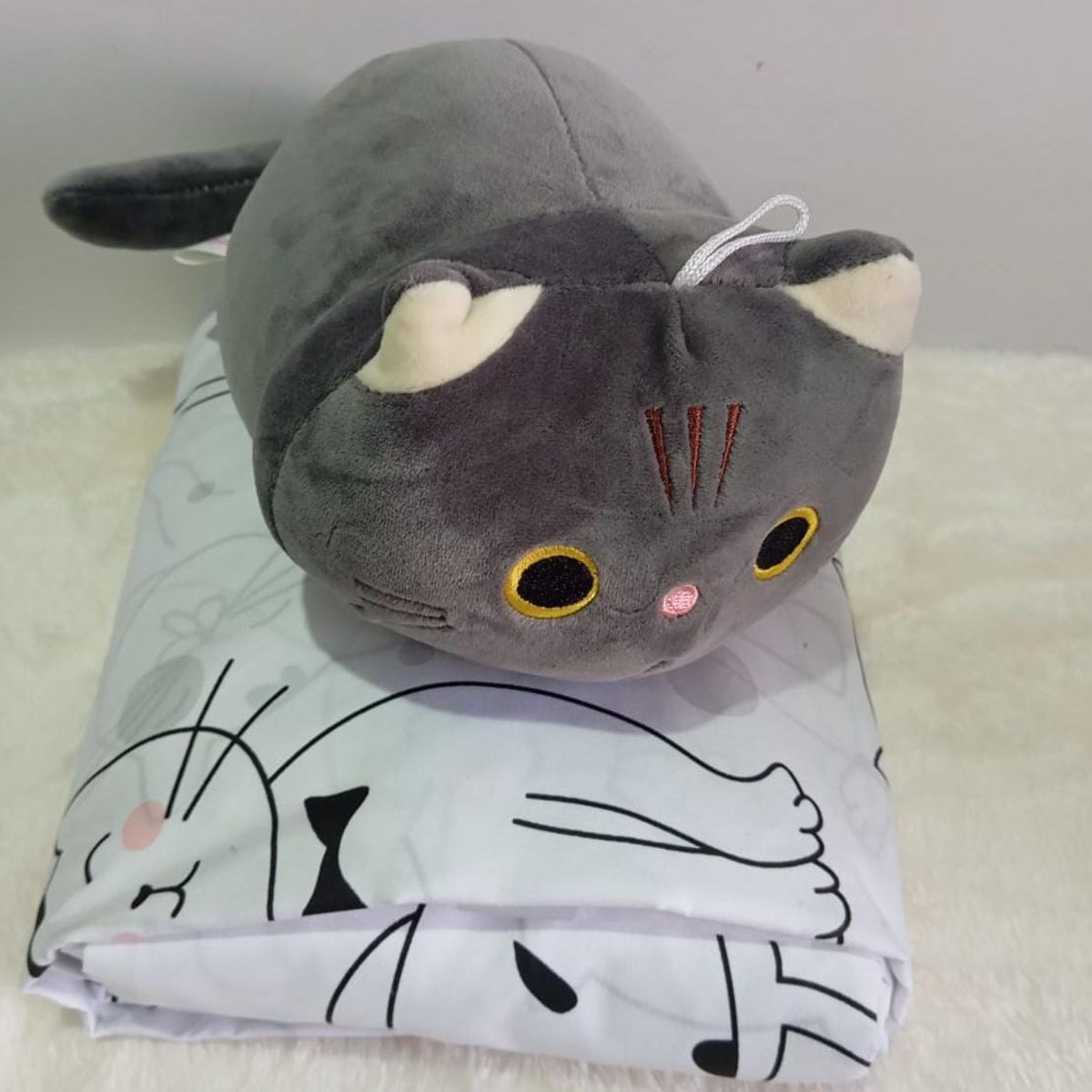 SIRENITAS - Juego de sabanas Cama Sencilla Blanco Gatos y Peluche