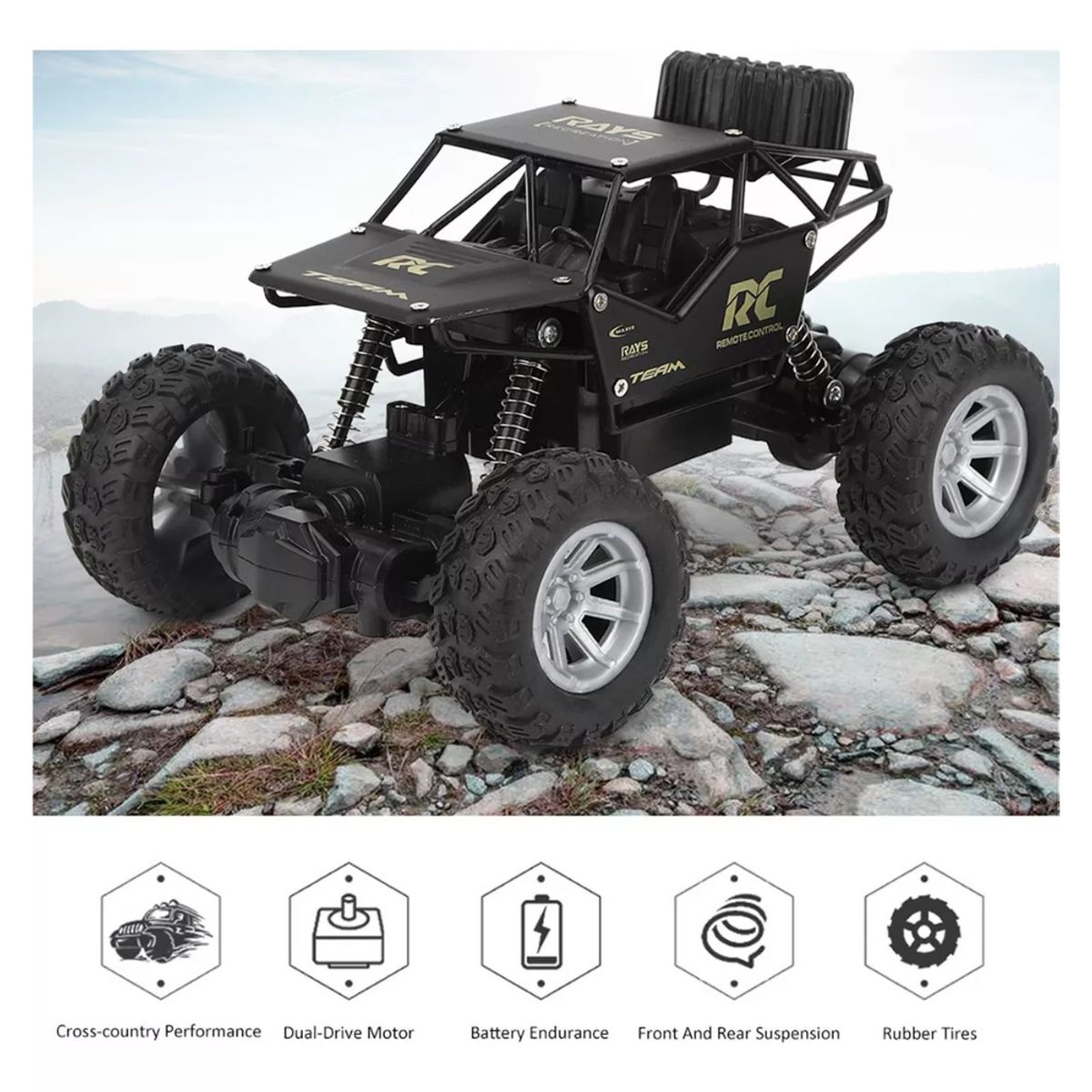 GENERICO - Carro Control Remoto Todo Terreno Con Amortiguadores Negro