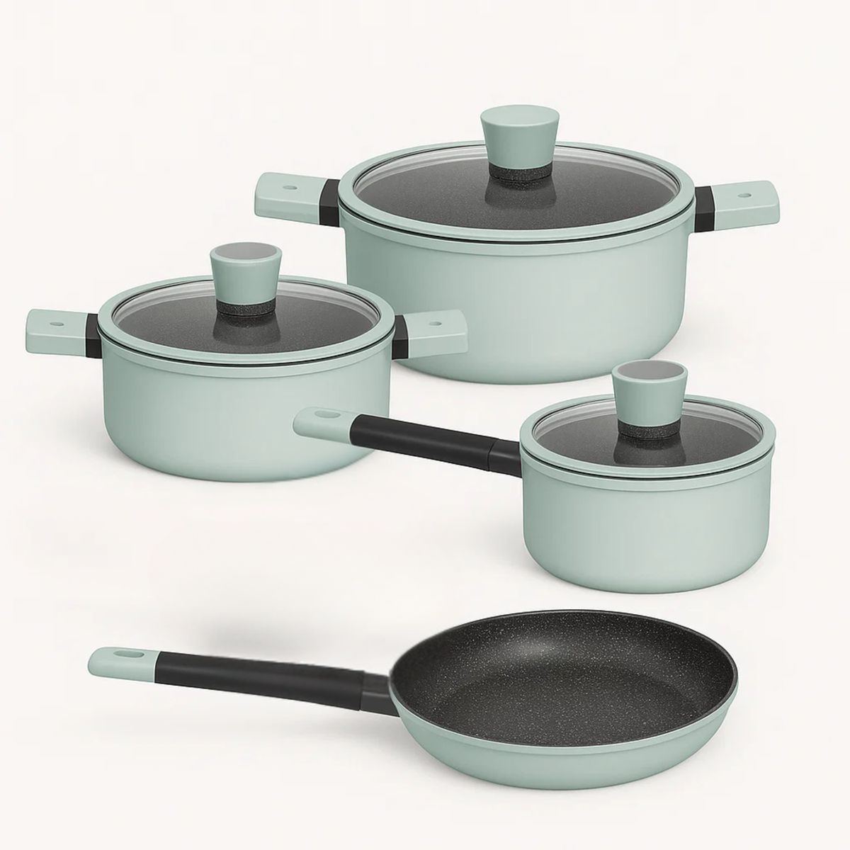 KITCHENWARE - Batería Aluminio Forjado Cerámica Soho Mint 7 Pzs + Cubiertos Montpellier 24 Pzs Azul