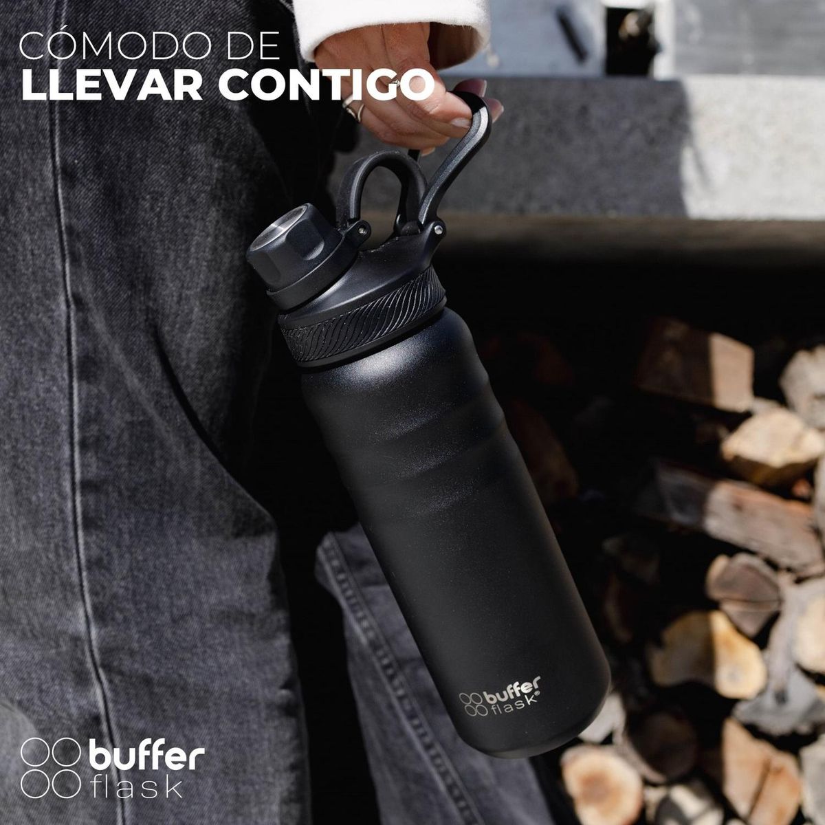 BUFFER FLASK - Termo Botella Termica Buffer 700ml Acero Inox Tapa Rosca - Negro