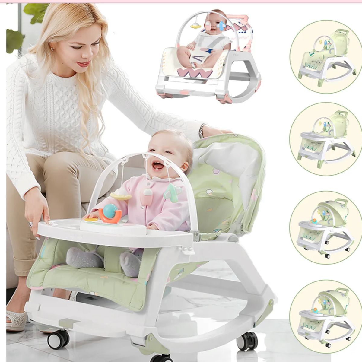 BEBESITOS - SILLA MECEDORA 5 EN 1 PREMIUM  REGALO BEBES COLOR VERDE