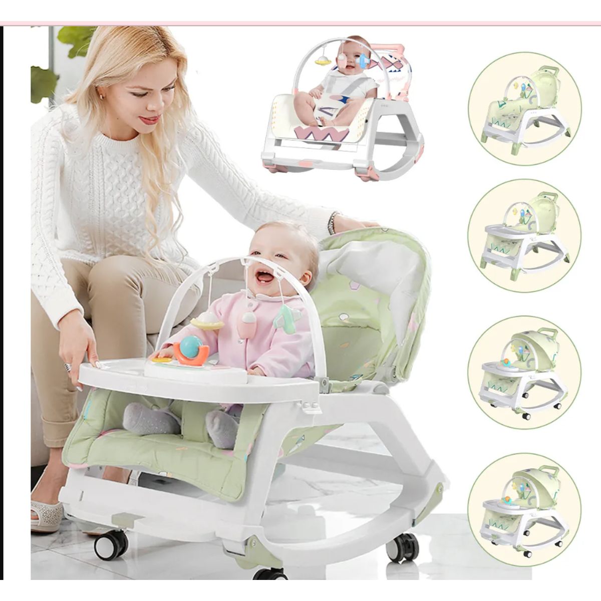 BEBESITOS - SILLA MECEDORA 5 EN 1 PREMIUM  REGALO BEBES COLOR VERDE
