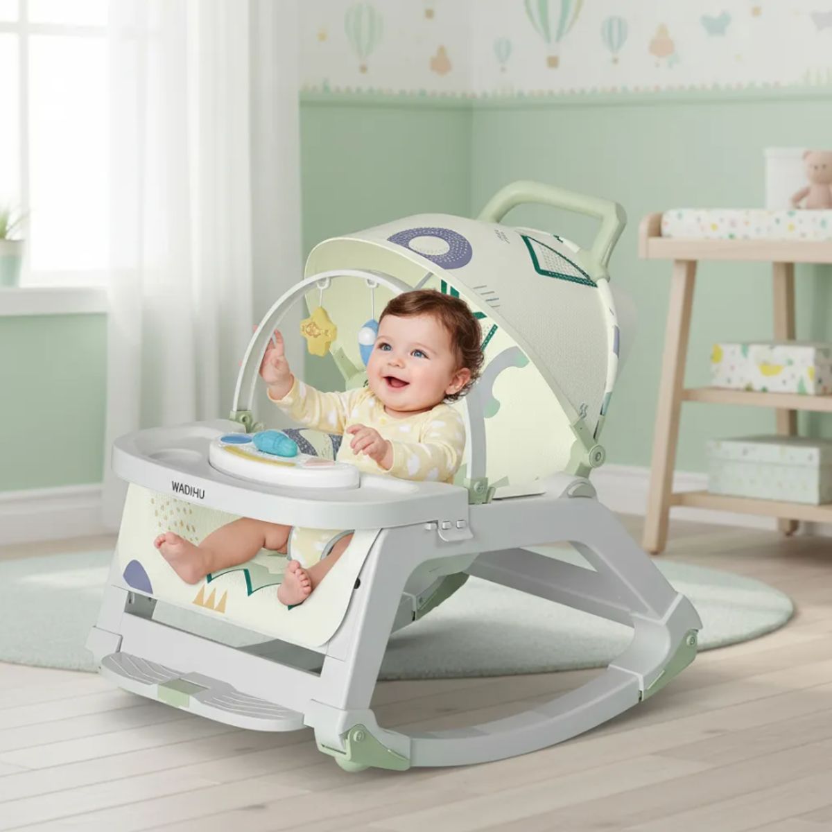 BEBESITOS - SILLA MECEDORA 5 EN 1 PREMIUM  REGALO BEBES COLOR VERDE