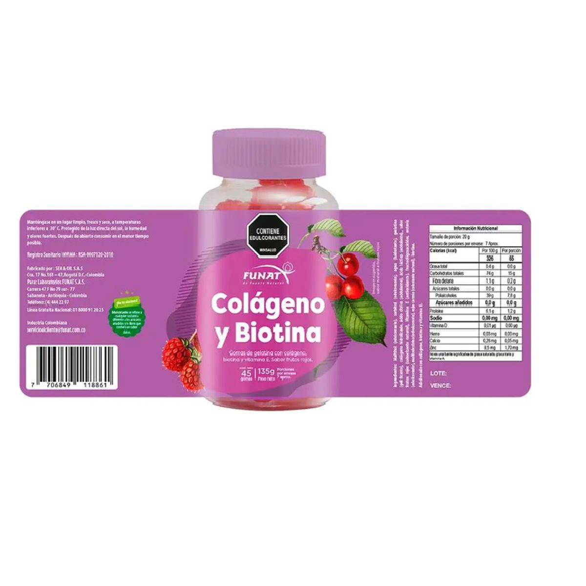 FUNAT - GOMAS DE GELATINA CON COLAGENO + BIOTINA X 45 UNIDADES/ FUNAT