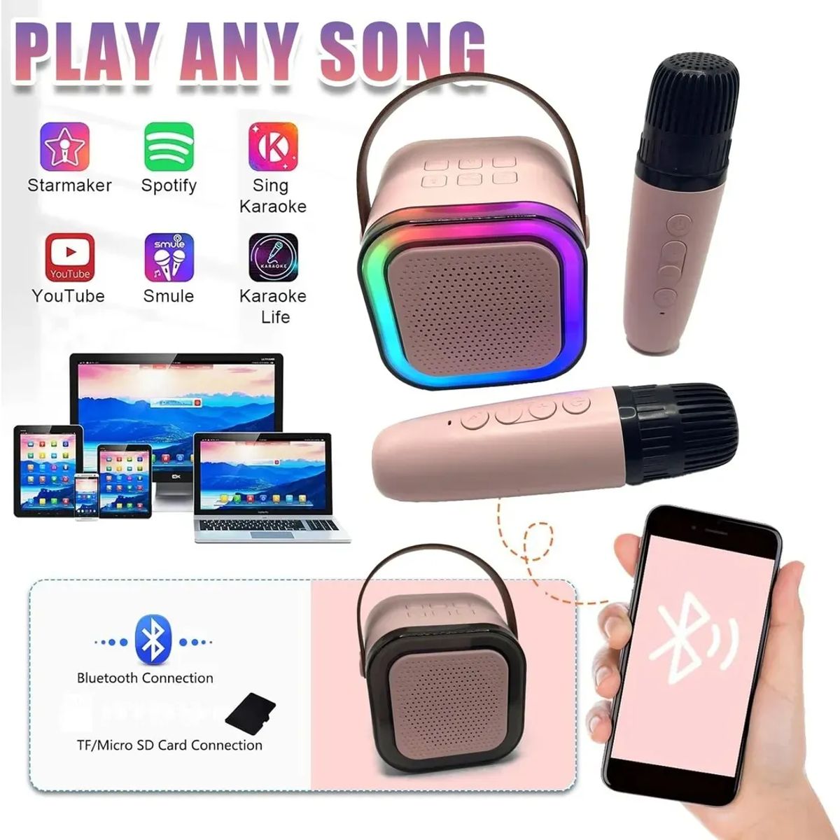 GENERICO - Mini Parlante Bafle Karaoke Portátil Niño Altavoz Rgb Fiesta 1