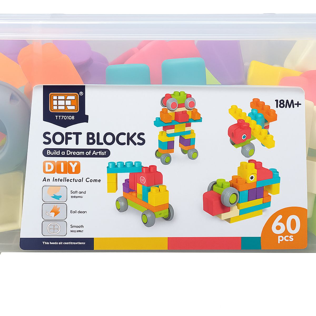 JUGANDO Y EDUCANDO - Juego Bloques Suaves Grandes En Contenedor 60 Piezas