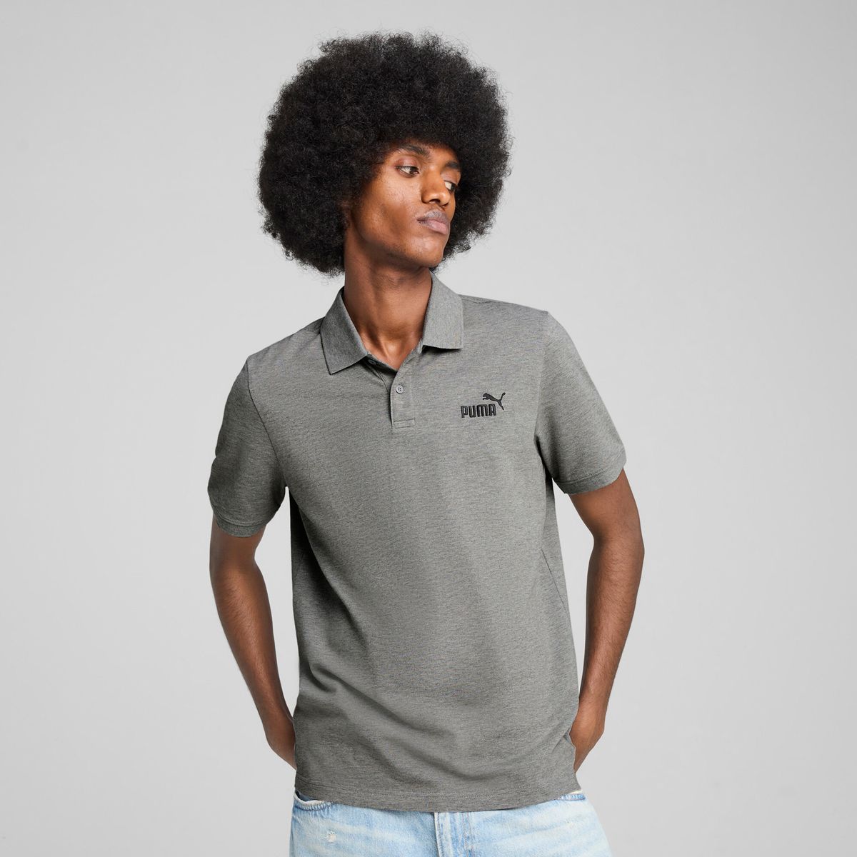 PUMA - Camisa Tipo Polo Puma Ess No.1 Logo Pique Gris Hombre