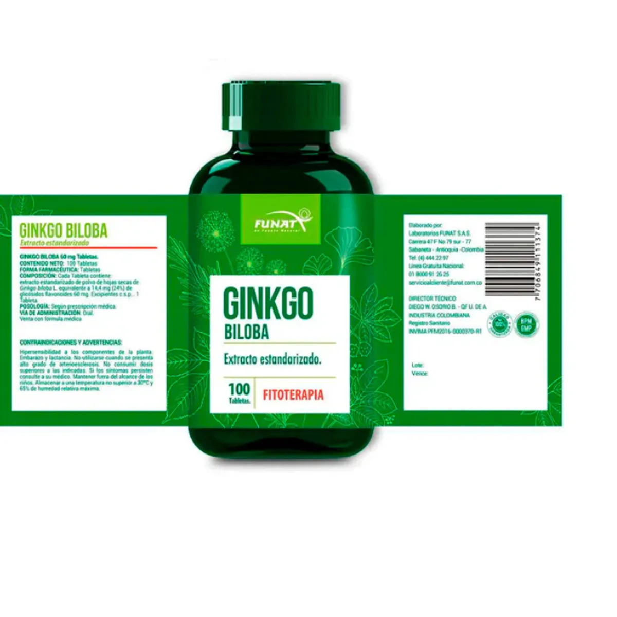 FUNAT - SUPLEMENTO GINKGO BILOBA X 100 TABLETAS/ FUNAT