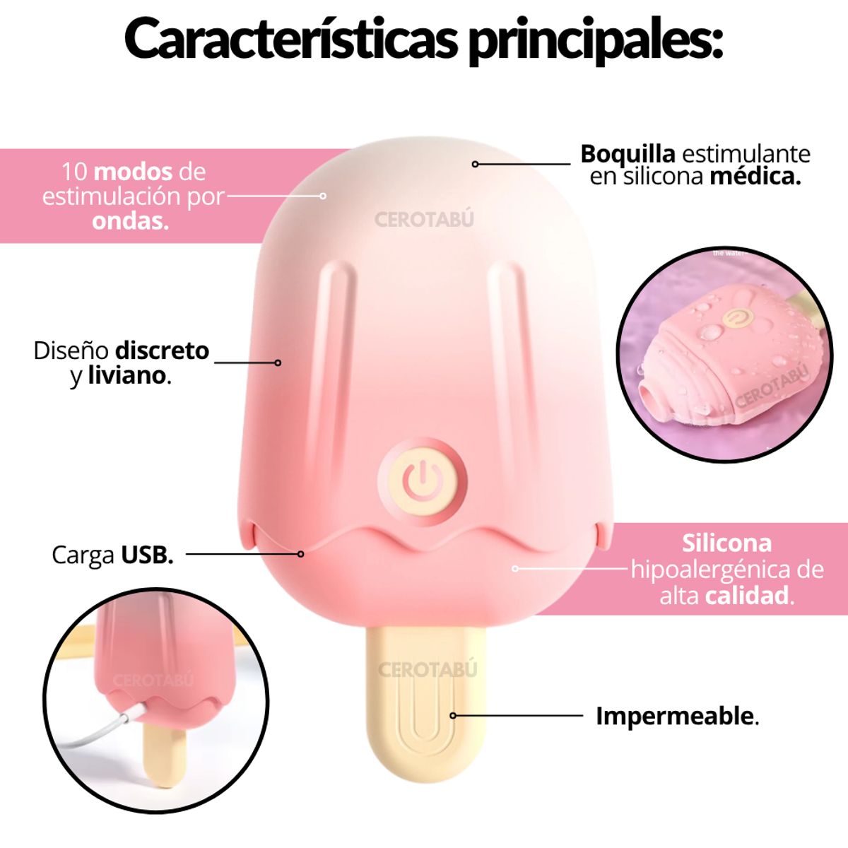 GENERICO - Vibrador Succionador Clitoris Dildo Recargable Discreto