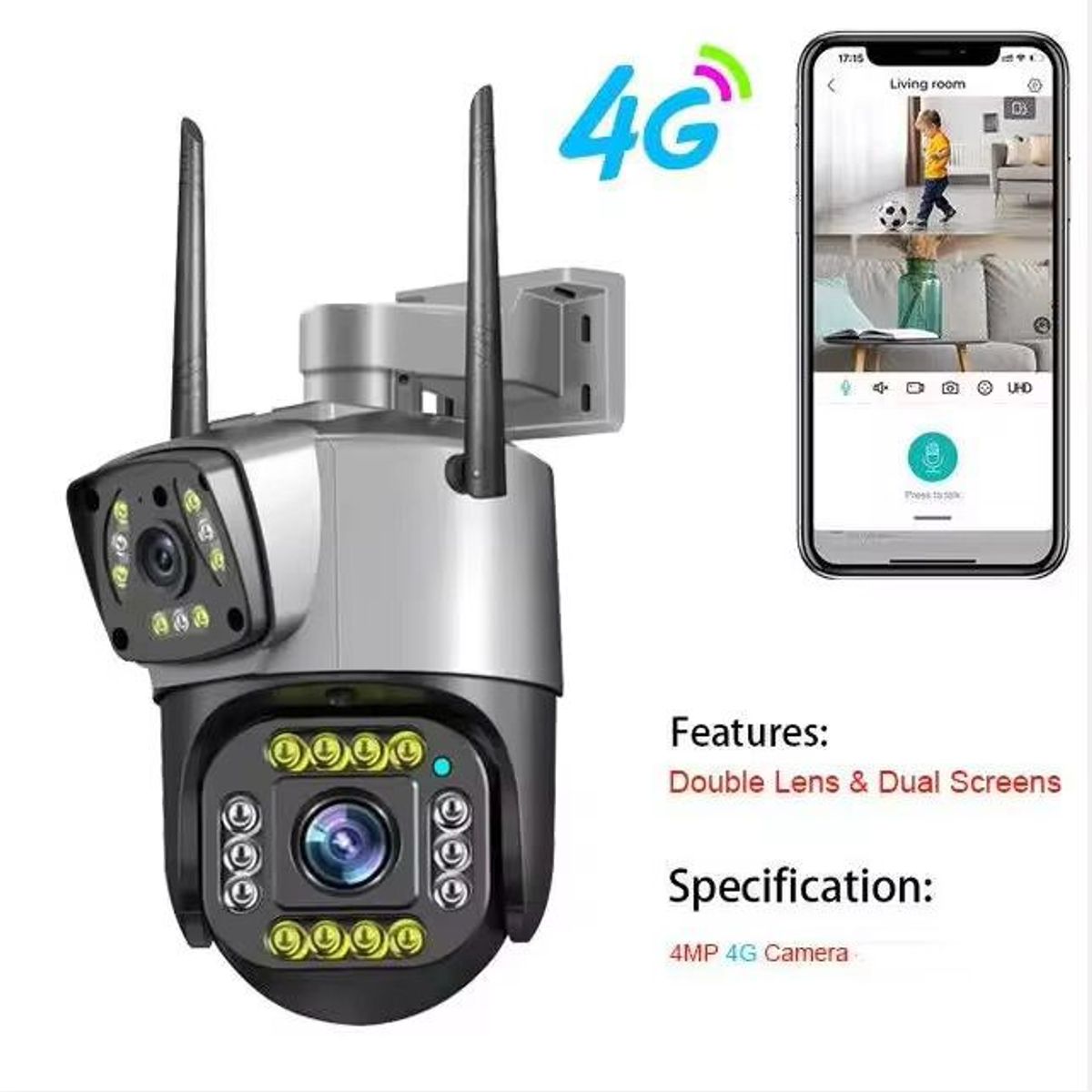 GENERICO - Cámara de Seguridad V380 Pro 4GWifi para Exteriores  Doble Lente y PTZ