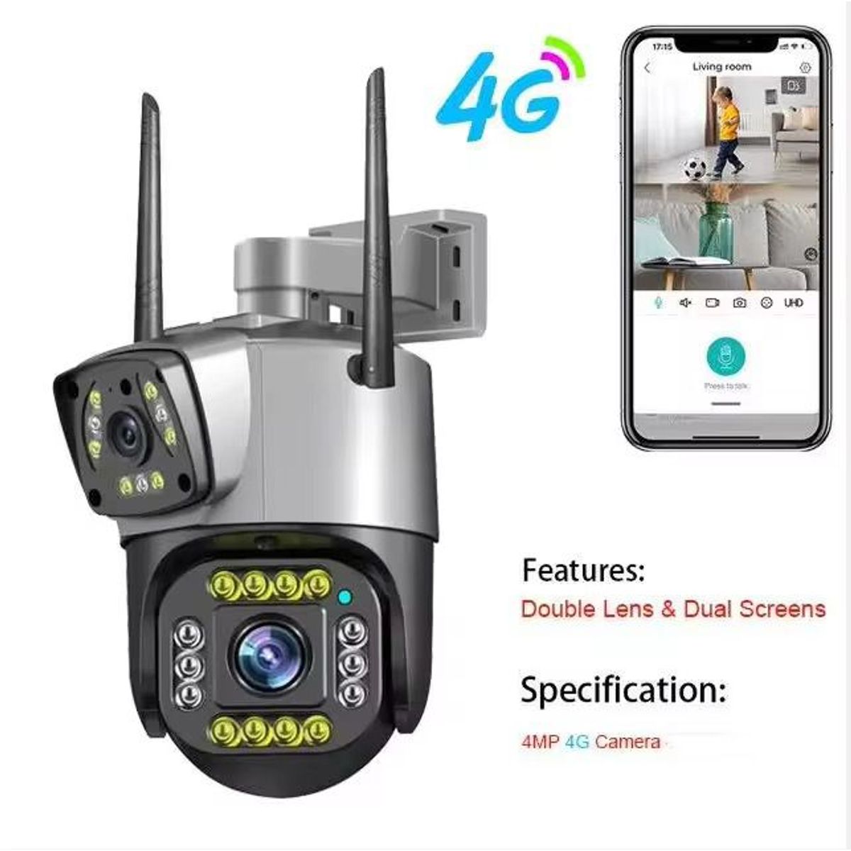 GENERICO - Cámara de Seguridad V380 Pro 4GWifi para Exteriores  Doble Lente y PTZ