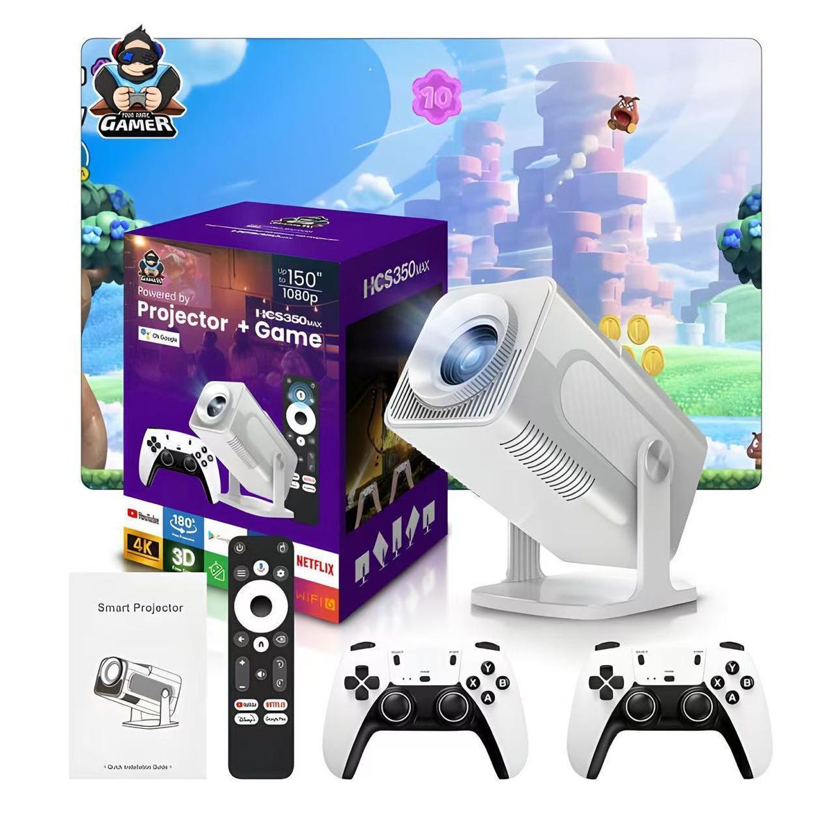 GENERICO - Proyector de Videojuegos HCS350 Max 1080P 4K Comando De Voz + Juegos Integrados