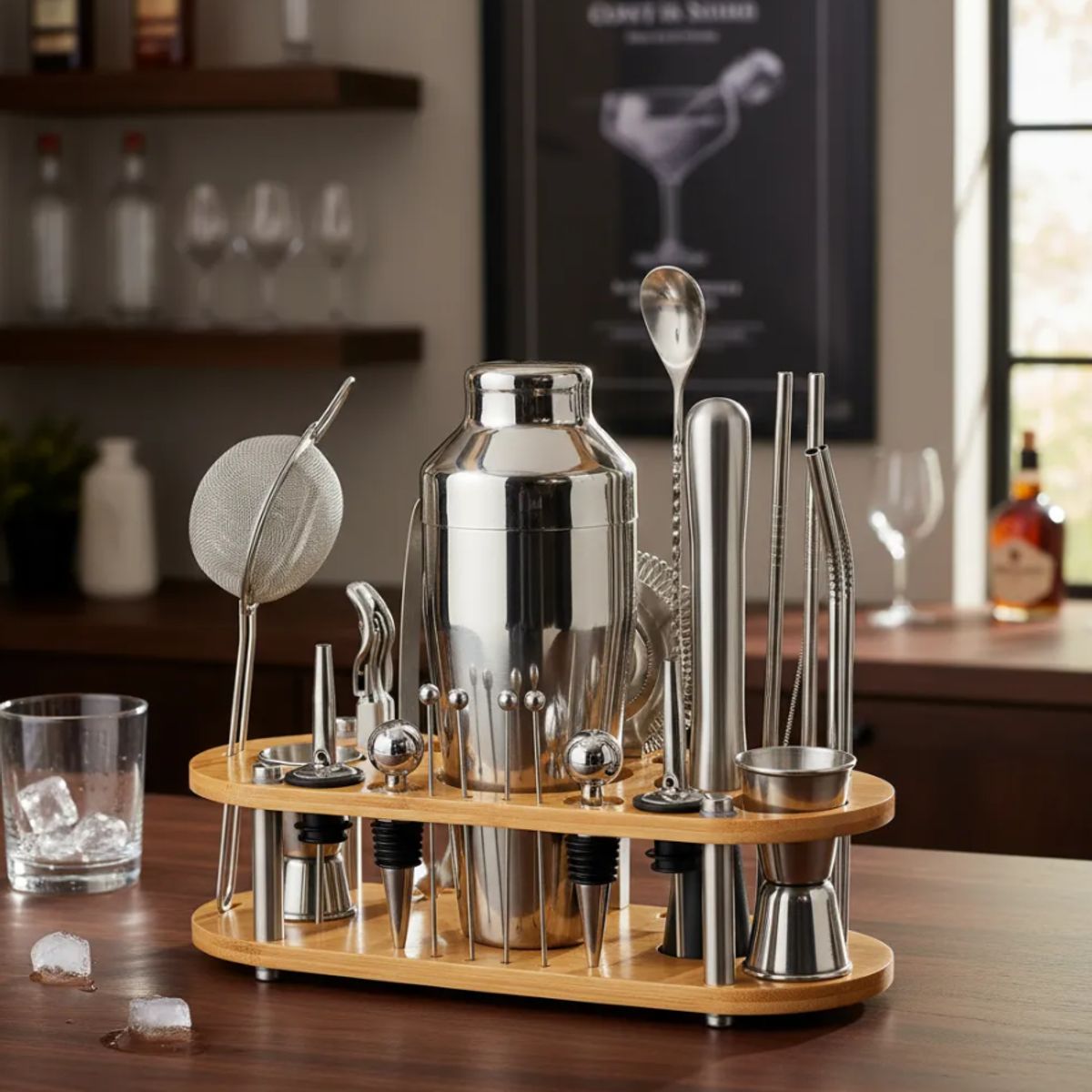 BARTENDING COLOMBIA - COCTELERA PREMIUM EN ACERO INOXIDABLE 23 PIEZAS PREMIUM