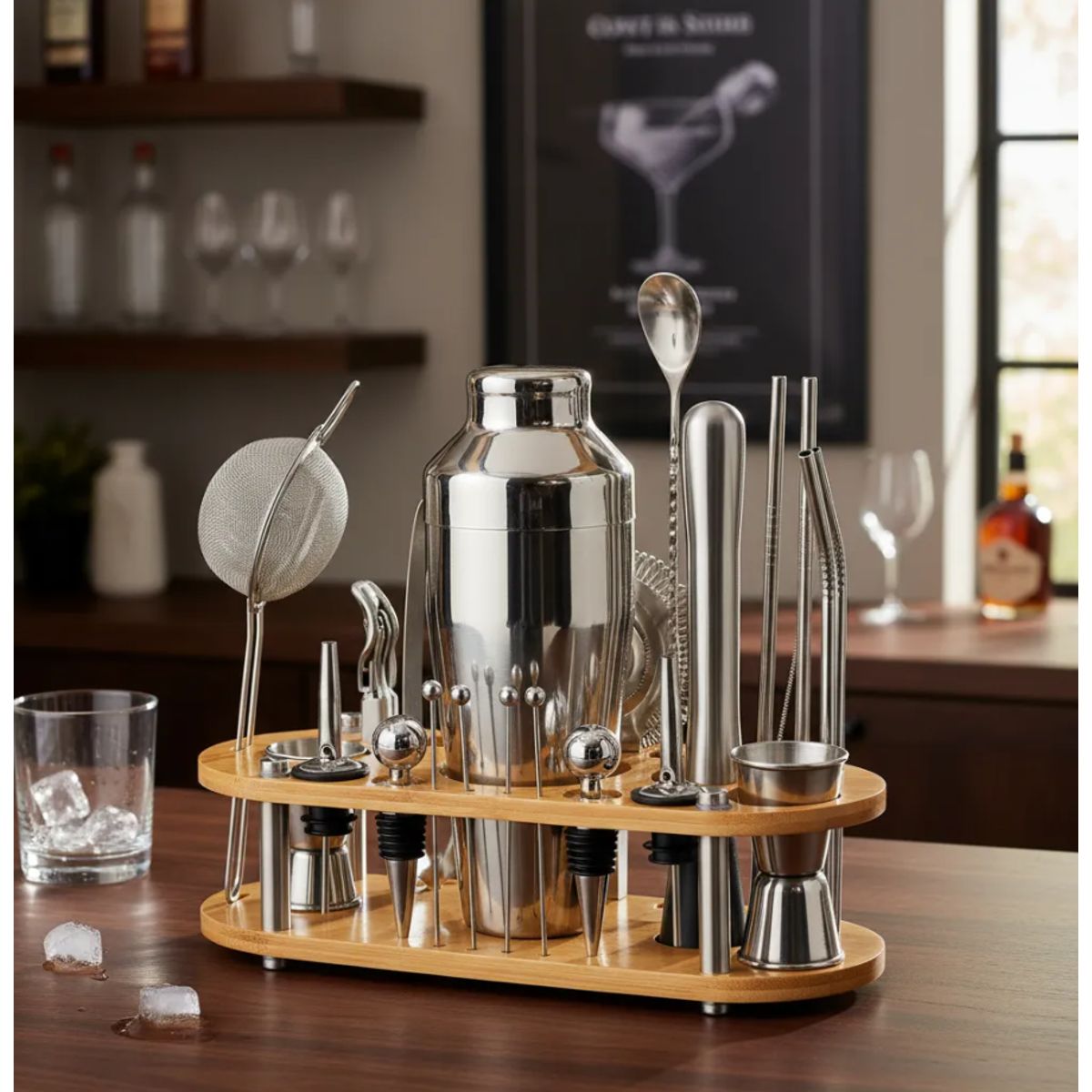 BARTENDING COLOMBIA - COCTELERA PREMIUM EN ACERO INOXIDABLE 23 PIEZAS PREMIUM
