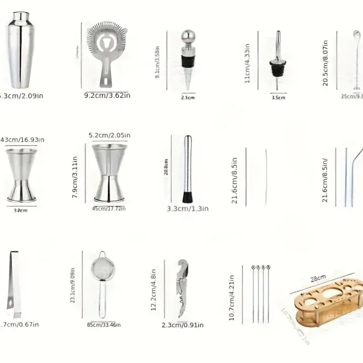 BARTENDING COLOMBIA - COCTELERA PREMIUM EN ACERO INOXIDABLE 23 PIEZAS PREMIUM
