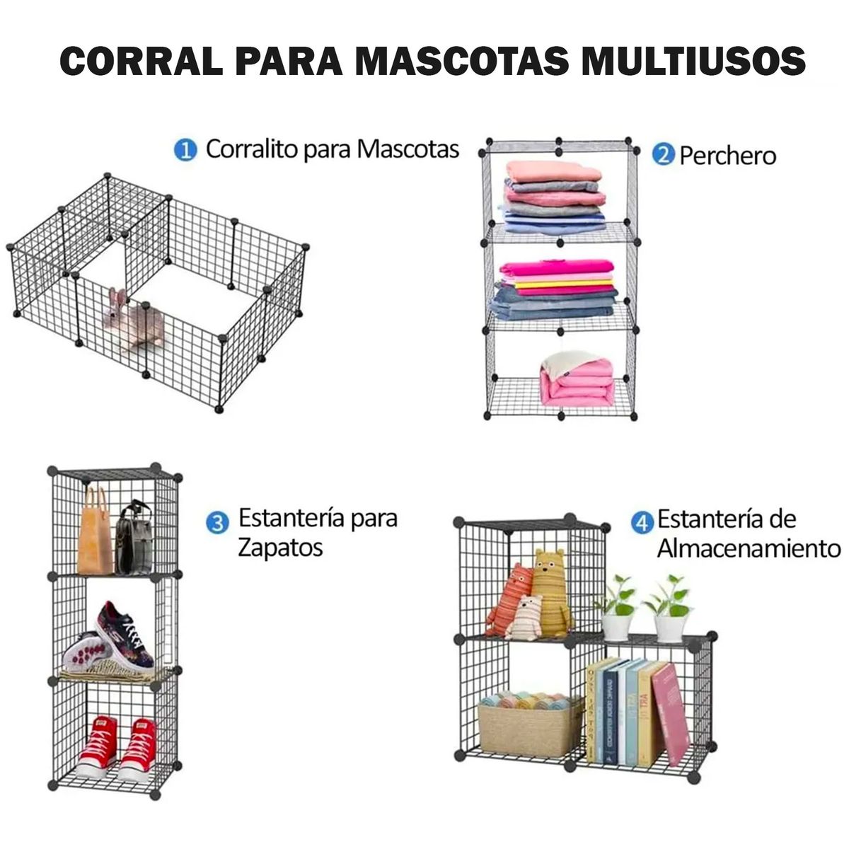 ONE PIXEL - Corral Para Mascotas Pequeñas Multifuncional Paneles De Metal Seguro
