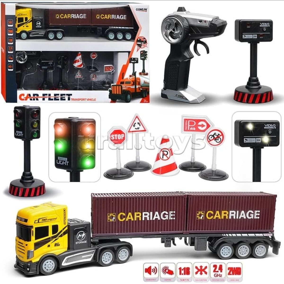 GENERICO - Tractomula Camion Control Remoto Juguete con Señales de Tránsito