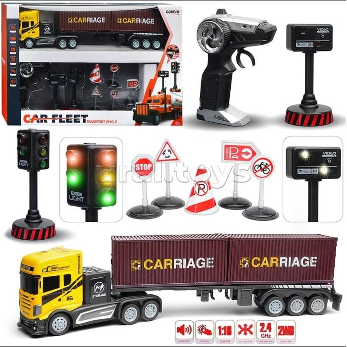 GENERICO - Tractomula Camion Control Remoto Juguete con Señales de Tránsito