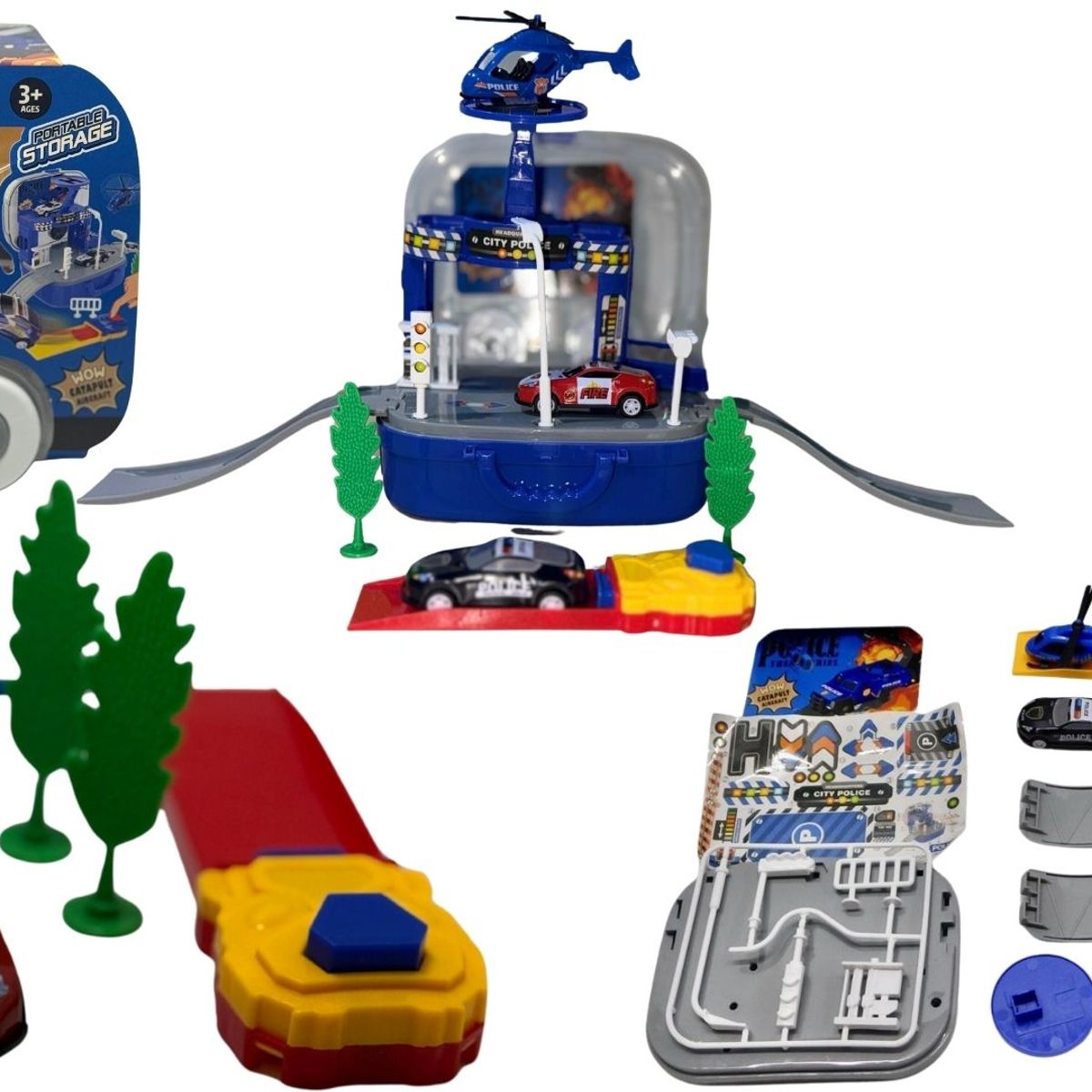MAZUGI - Mini Maleta Pista De Carros Juguete Accesorios Niños Patrulla Azul