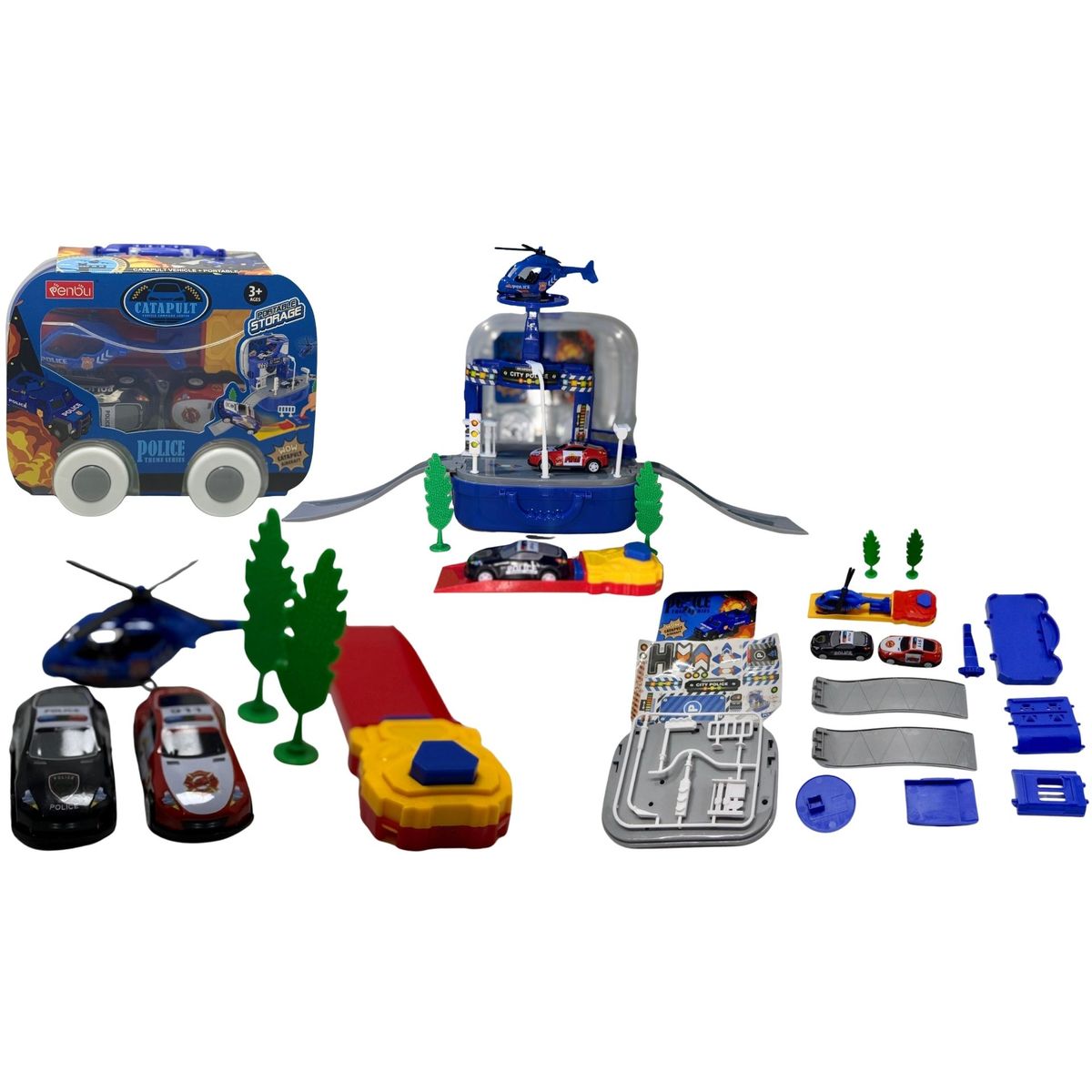 MAZUGI - Mini Maleta Pista De Carros Juguete Accesorios Niños Patrulla Azul