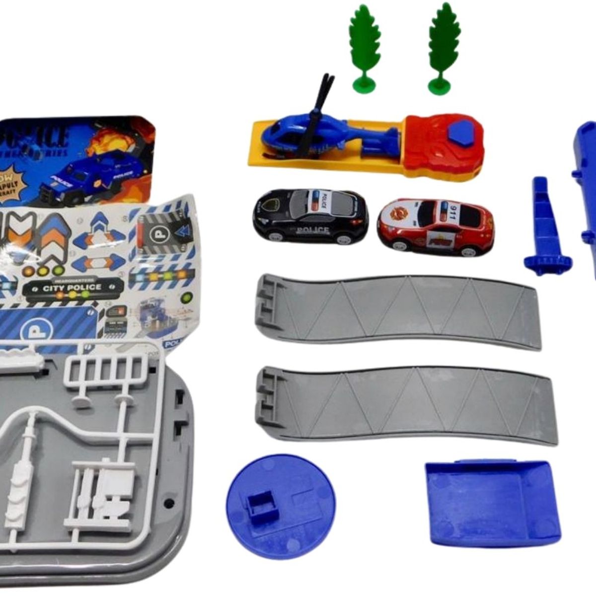 MAZUGI - Mini Maleta Pista De Carros Juguete Accesorios Niños Patrulla Azul