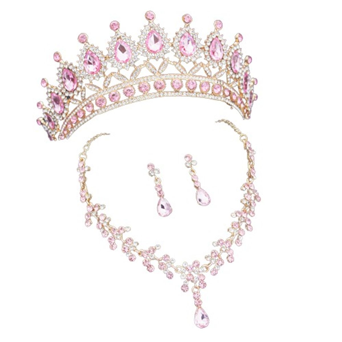 GENERICO - Set Corona Tiara Collar Y Aretes Cristal Mujer Quinceañeras