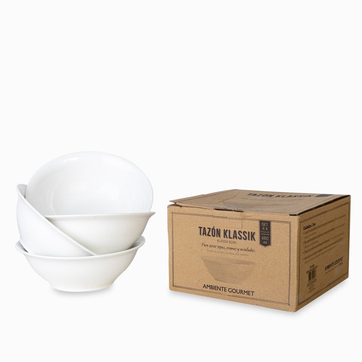 AMBIENTE GOURMET - Tazon sopa klassik 650ml setx4