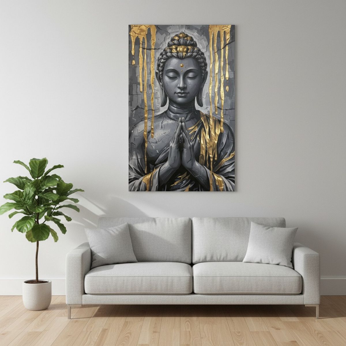 GENERICO - Lienzo Cuadro Espiritual Buda Dorado Moderno 93x60cm