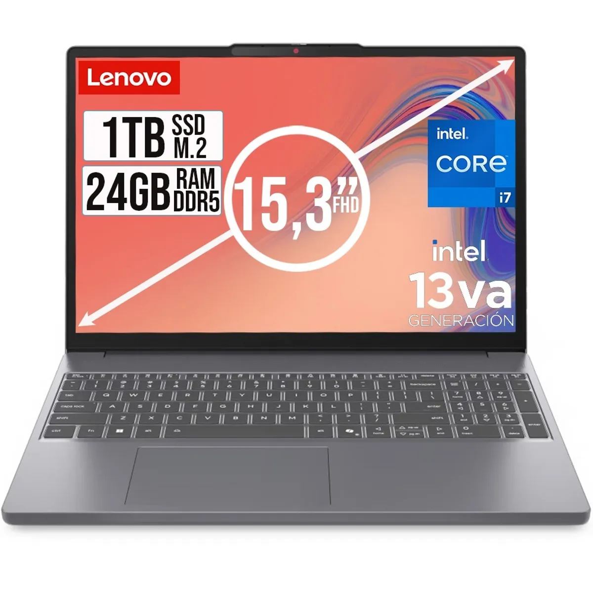 Lenovo - PORTATIL LENOVO SLIM INTEL CORE I7 13620H SSD 1TB RAM 24GB DDR5 15,3 WUXGA