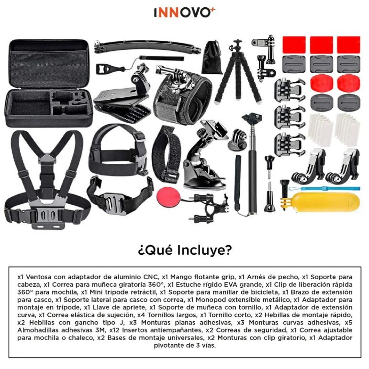 INNOVA - Kit Accesorios Gopro 50 En 1 Profesional Universal Para Cámaras Deportivas Innovo