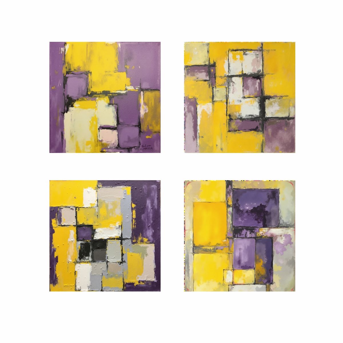 GENERICO - Lienzo Abstracto Contrastes Cálidos Set X4 de 34x34cm cu