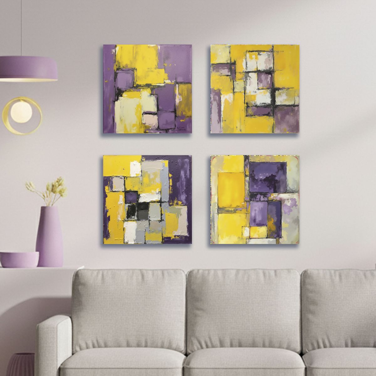 GENERICO - Lienzo Abstracto Contrastes Cálidos Set X4 de 34x34cm cu